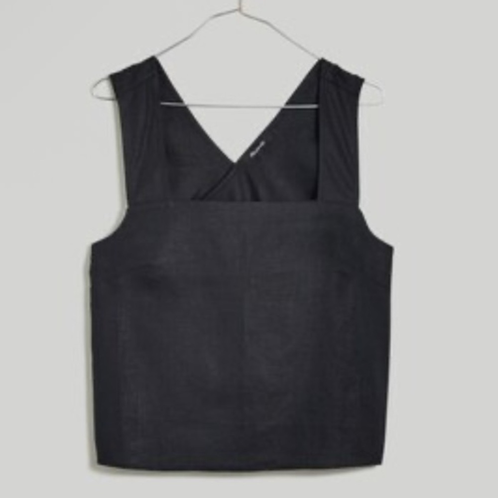Madewell Linen Blend Black Cross-Back Tank Top